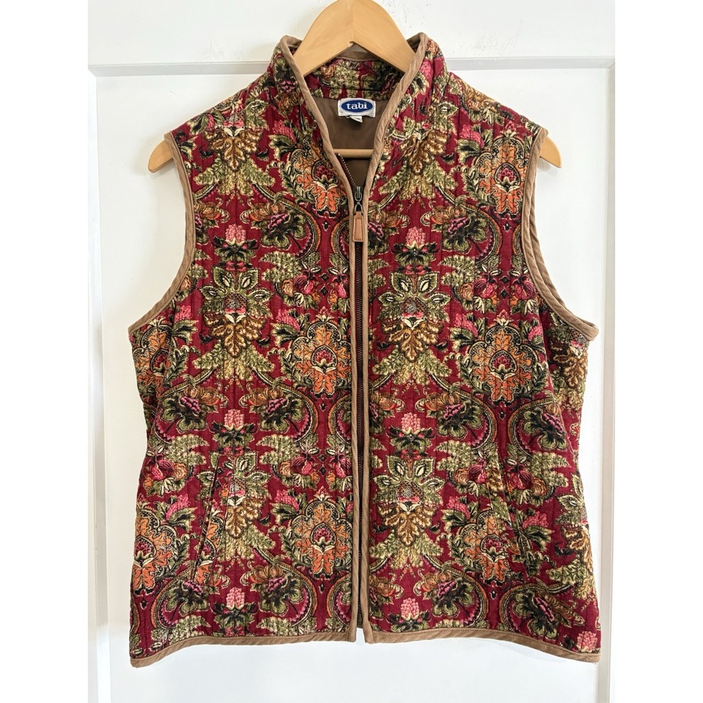 VTG Tabi International Corduroy Quilted Vest Medium Red Gold Paisley Cottagecore